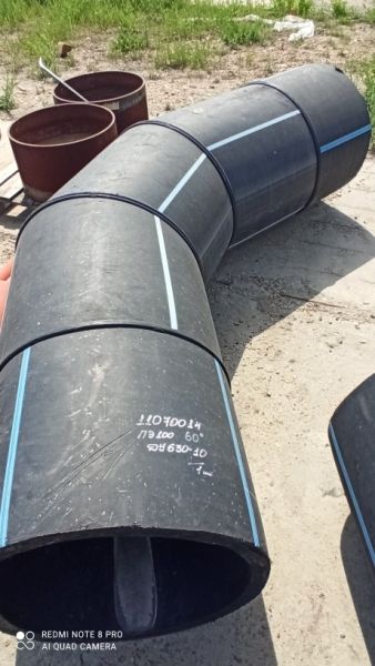 ОТВОД  сварной 60  градусов односекционный  ПЭ100  SDR17 Ду630 Ру10 стенка 37,4мм